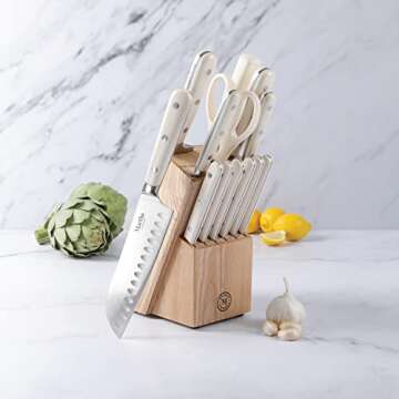 Martha Stewart Ruxton 14 Piece High Carbon Stainless Steel Cutlery Knife Block Set w/ABS Triple Rive...