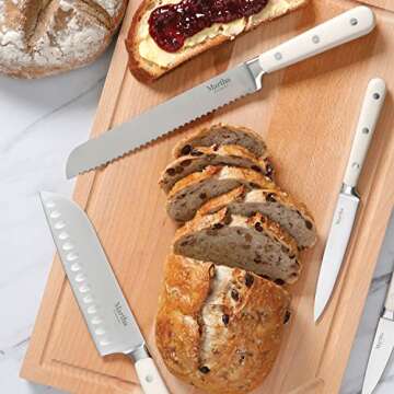 Martha Stewart Ruxton 14 Piece High Carbon Stainless Steel Cutlery Knife Block Set w/ABS Triple Riveted Forged Handle Ashwood Block - Linen