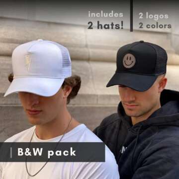 Trucker Hat - 2 Pack | Cotton Embroidered Cap | Smiley Face Hat | Preppy Trendy Vintage Retro Hats |...