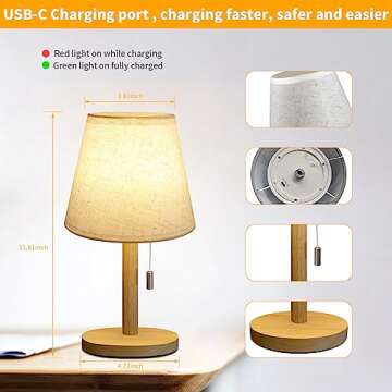 Tulbeys Table Lamp 3-Way Dimmable Nightstand Lamp for Bedroom, Off White Linen Waterproof Lampshade ...