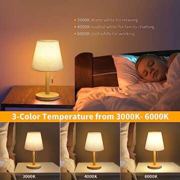 Tulbeys Table Lamp 3-Way Dimmable Nightstand Lamp for Bedroom, Off White Linen Waterproof Lampshade & Wood Base Indoor Outdoor Lamps | 4000mAh Battery | Small Lamp for Living Room, Patio, Home Decor