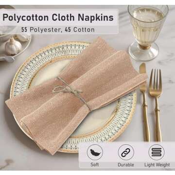 Luxurious Ruvanti Cloth Napkins Set of 12, 18x18 Reusable
