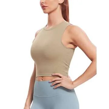 Natural Feelings Nudi Sports Bras for Women Removable Padded Yoga Tank Tops Sleeveless Fitness Workout Crop Tops Khaki