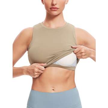 Natural Feelings Nudi Sports Bras for Women Removable Padded Yoga Tank Tops Sleeveless Fitness Workout Crop Tops Khaki