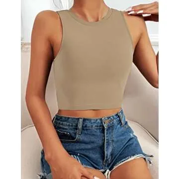 Natural Feelings Nudi Sports Bras for Women Removable Padded Yoga Tank Tops Sleeveless Fitness Workout Crop Tops Khaki