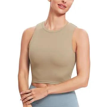 Natural Feelings Nudi Sports Bras for Women Removable Padded Yoga Tank Tops Sleeveless Fitness Workout Crop Tops Khaki
