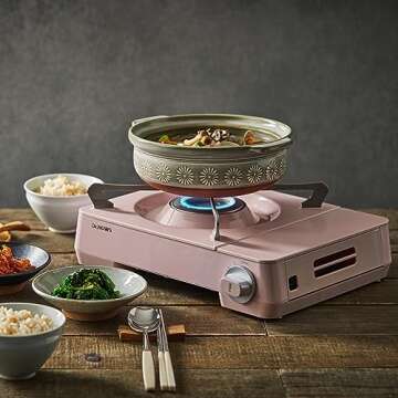 Dr.HOWS Twinkle Butane Portable Gas stove with Carrying case, butane camp stove indoor gas stove portable, Outdoor Camping, twist flame, safety device, child lock, CSA Listed (Pink)