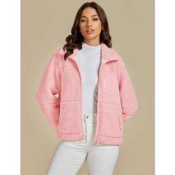 luvamia Sherpa Jacket Women Trendy Zip Up Fleece Jacket Womens Winter Coats For Women Pink Fleece Ja...