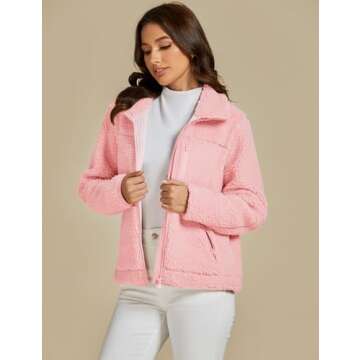 luvamia Sherpa Jacket Women Trendy Zip Up Fleece Jacket Womens Winter Coats For Women Pink Fleece Jacket Fall Jackets For Women 2024 Cute Outfit Pink Size Medium Fits Size 8 Size 10