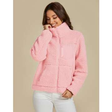 luvamia Sherpa Jacket Women Trendy Zip Up Fleece Jacket Womens Winter Coats For Women Pink Fleece Jacket Fall Jackets For Women 2024 Cute Outfit Pink Size Medium Fits Size 8 Size 10
