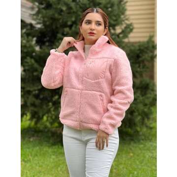luvamia Sherpa Jacket Women Trendy Zip Up Fleece Jacket Womens Winter Coats For Women Pink Fleece Jacket Fall Jackets For Women 2024 Cute Outfit Pink Size Medium Fits Size 8 Size 10