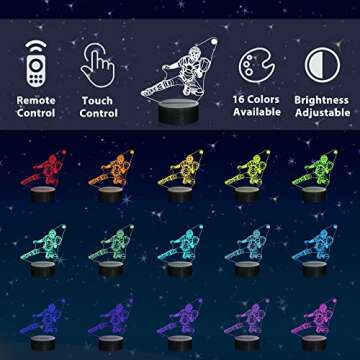 Ammonite Baseball Catcher Night Light, 3D Illusion Baseball Player Lamp for Kids, 16 Colors Changing...