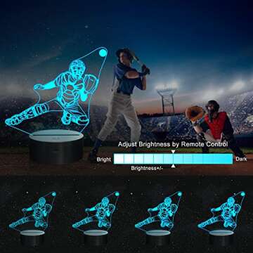 Ammonite Baseball Catcher Night Light, 3D Illusion Baseball Player Lamp for Kids, 16 Colors Changing with Remote, Kids Bedroom Decor as Xmas Holiday Birthday Gifts for Boys Girls