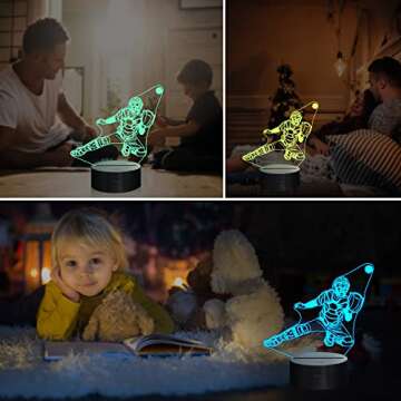 Ammonite Baseball Catcher Night Light, 3D Illusion Baseball Player Lamp for Kids, 16 Colors Changing with Remote, Kids Bedroom Decor as Xmas Holiday Birthday Gifts for Boys Girls