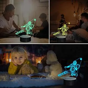 Ammonite Baseball Catcher Night Light, 3D Illusion Baseball Player Lamp for Kids, 16 Colors Changing with Remote, Kids Bedroom Decor as Xmas Holiday Birthday Gifts for Boys Girls