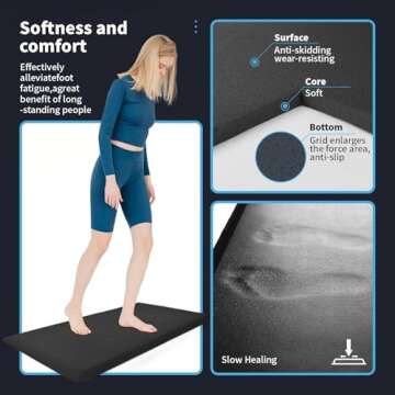 Art3d Anti Fatigue Mat - 1/2 Inch Cushioned Kitchen Mat -Comfort & Non Slip Cushion for Standing Desk, Office or Garage Floor (17.3"x28", Black)