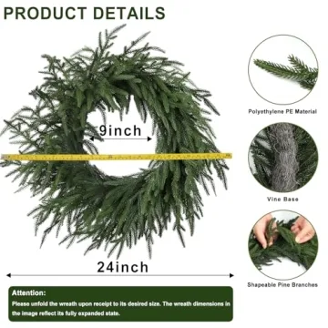 Artgar 24 Inch Christmas Wreath - Real Touch Holiday Decor