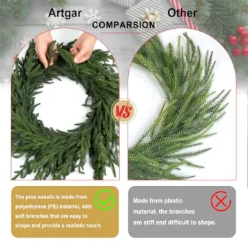 Artgar 24 Inch Christmas Wreath - Real Touch Holiday Decor
