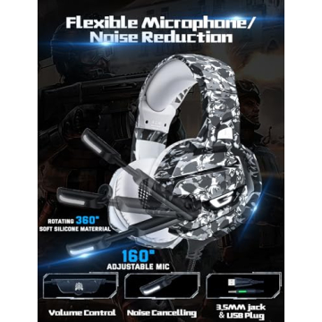 FEIYING 7.1 Surround Sound Gaming Headset Noise-Cancelling Mic