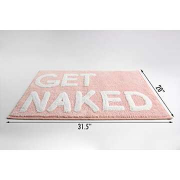 LABEND HOME Get Naked Bath Mat Rug - Shower Curtain Set - Funny Peach Bathroom Decor Signs Rugs - Cute Fun Bath Mat - Bathroom Accessories - Washable (Pink)