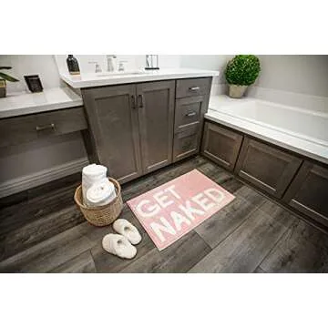 LABEND HOME Get Naked Bath Mat Rug - Shower Curtain Set - Funny Peach Bathroom Decor Signs Rugs - Cute Fun Bath Mat - Bathroom Accessories - Washable (Pink)