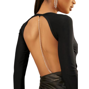 Floerns Rhinestone Open Back Bodysuit for Stylish Women