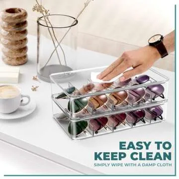 Sorbus Sunglasses Organizer - Plastic Stackable Eyeglass Case Storage Organizer for Multiple Glasses - Reading Glasses, Sunglass Holder with Hinged Lid for Eyewear Display Includes 5 Sections (3 Pack)