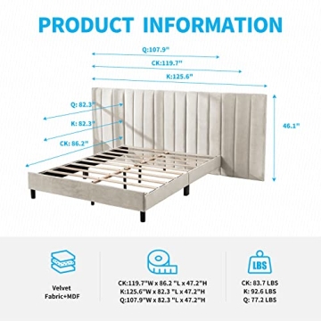 Mjkone Velvet Upholstered Bed Frame for Luxurious Sleep