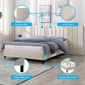 Mjkone Velvet Upholstered Bed Frame for Luxurious Sleep