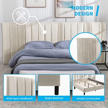 Mjkone Velvet Upholstered Bed Frame for Luxurious Sleep