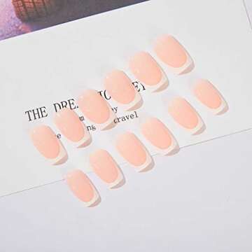 RikView French Tip Press on Nails Medium Fake Nails White Stick on Nails Square Pink Nails for Women