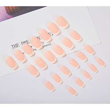 RikView French Tip Press on Nails Medium Fake Nails White Stick on Nails Square Pink Nails for Women