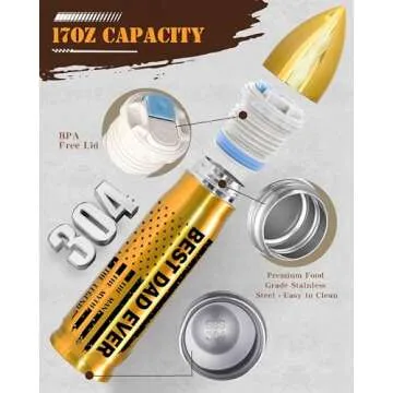 Fathers Day Dad Gifts from Daughter Son Wife Kids, 17 Oz Best Dad Ever Bullet Tumbler for Father in ...