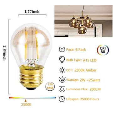 Beonllay Vintage Amber Light Bulbs 25 watt Equivalent Dimmable E26 LED Bulb 2500K Warm Light, 2W LED...