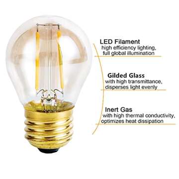 Beonllay Vintage Amber Light Bulbs 25 watt Equivalent Dimmable E26 LED Bulb 2500K Warm Light, 2W LED Globe Edison Decorative Light Bulb, 6 Pack