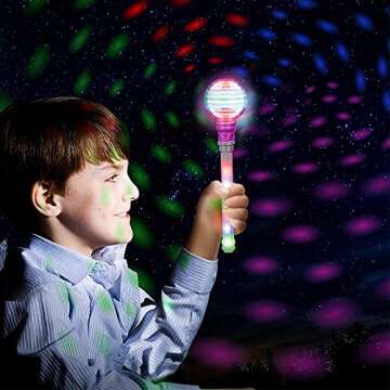 ArtCreativity Spinning Light Up Wand for Kids, 14-Inch LED Light Wand with Batteries Included, Fun Light Up Spinning Wand for Boys and Girls, Perfect Party Favor or Birthday Gift