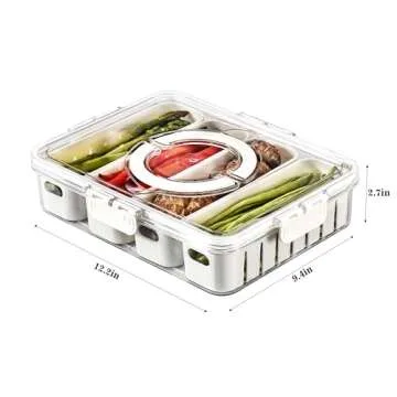 MineSign 2Pack Divided Snackle Box with Lids Stackable Food Serving Tray for Fruit&Veggie Plastic Fr...