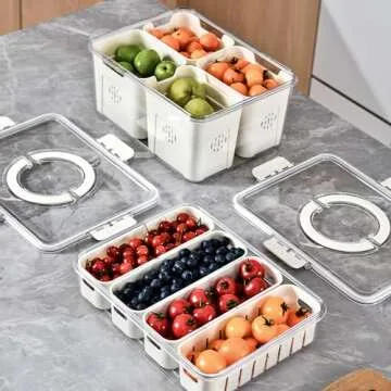 MineSign 2Pack Divided Snackle Box with Lids Stackable Food Serving Tray for Fruit&Veggie Plastic Fridge Storage Container for Pantry Freezer Clear Snack Box for Meal Prep Candy Nuts Spice