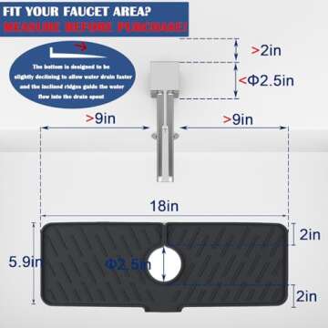 Meiliweser Silicone Faucet Splash Guard, 18” x 5.9”, Faucet Water Catcher Mat, Longer Silicone S...