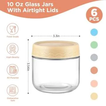DRKIO 10 Oz Overnight Oats Containers with Lids - 6 Pack Glass Storage Jars with Airtight Lids Wide ...