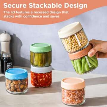 DRKIO 10 Oz Overnight Oats Containers with Lids - 6 Pack Glass Storage Jars with Airtight Lids Wide Mouth Mason Food Jars Great for Meal Prep Salad Chia Pudding Snacks Yogurt Sugar Spice Cereal