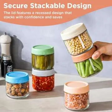 DRKIO 10 Oz Overnight Oats Containers with Lids - 6 Pack Glass Storage Jars with Airtight Lids Wide Mouth Mason Food Jars Great for Meal Prep Salad Chia Pudding Snacks Yogurt Sugar Spice Cereal