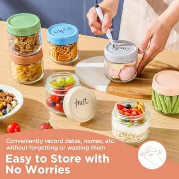 DRKIO 10 Oz Overnight Oats Containers with Lids - 6 Pack Glass Storage Jars with Airtight Lids Wide Mouth Mason Food Jars Great for Meal Prep Salad Chia Pudding Snacks Yogurt Sugar Spice Cereal