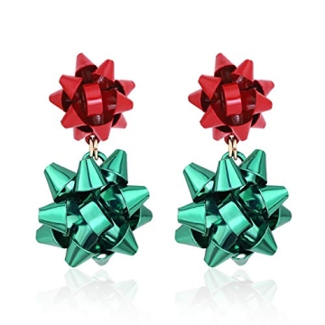 CEALXHENY Christmas Earrings for Women Festive Bow Drop Dangle Earrings Gift Stud Earrings for Women (A Red+Green)