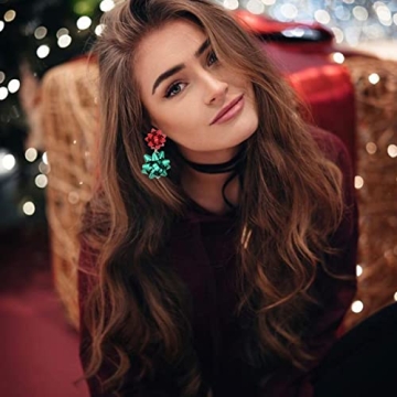 CEALXHENY Christmas Earrings for Women Festive Bow Drop Dangle Earrings Gift Stud Earrings for Women (A Red+Green)