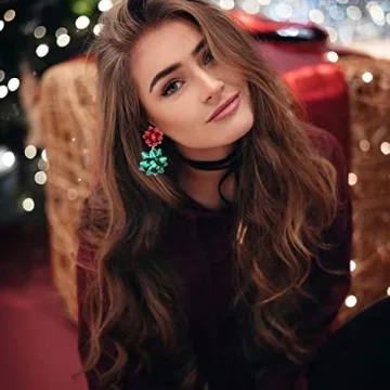 CEALXHENY Christmas Earrings for Women Festive Bow Drop Dangle Earrings Gift Stud Earrings for Women (A Red+Green)