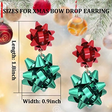 CEALXHENY Christmas Earrings for Women Festive Bow Drop Dangle Earrings Gift Stud Earrings for Women (A Red+Green)