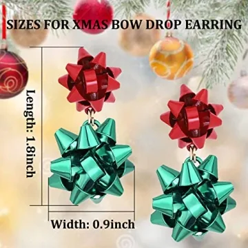 CEALXHENY Christmas Earrings for Women Festive Bow Drop Dangle Earrings Gift Stud Earrings for Women (A Red+Green)