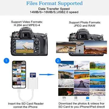 Lightning to SD Card Camera Reader Digital Camera SD Card Reader for Select iPhone, iPad and iPod Models (Support iOS 13 and Before), Trail Game Camera Viewer, No App Required (White)