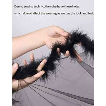 ohyeah Feather Bridal Robe for Wedding Day Plus Size Lingerie Robe with Fur Trim White Lace Maternity Robe Sexy Tulle Fuzzy Robe for Women Nightgowns with Belt M-L